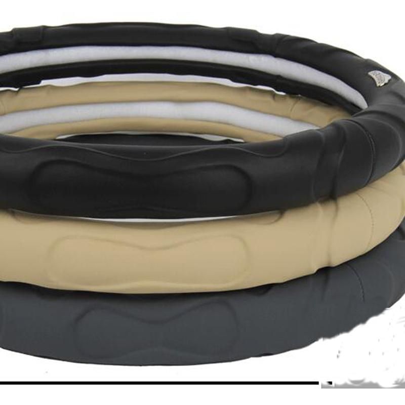 Lambskin PVC Leather Black Car Steering Wheel Covers 38mm