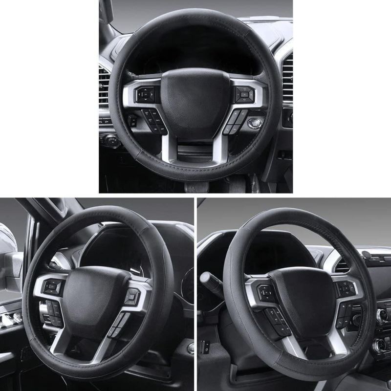 Microfiber Leather Car Steering Wheel Cover, 14 "and 16", Black