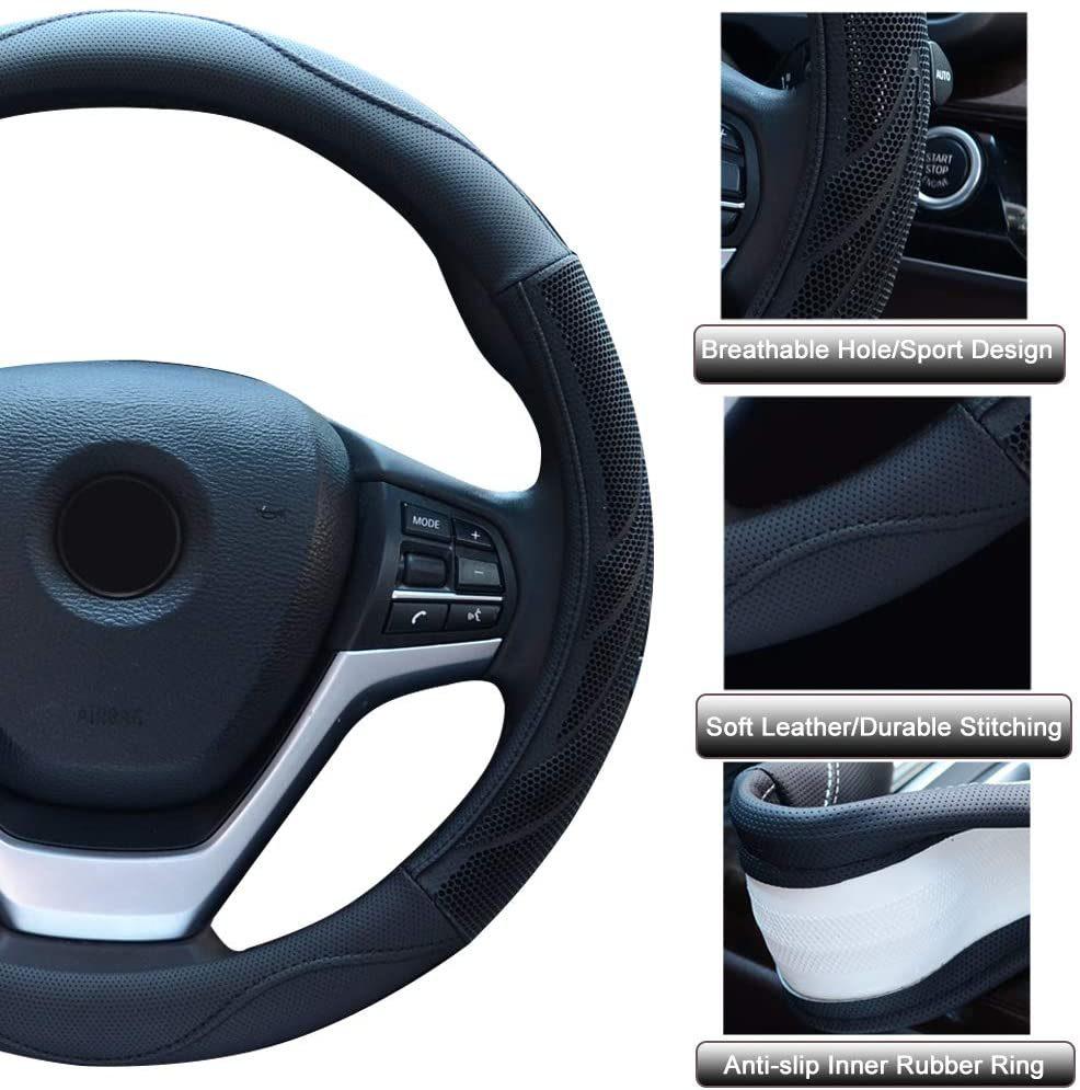 Microfiber Leather Steering Wheel Cover Breathable Car Steering Wheel Cover for Men GM 15 Inch