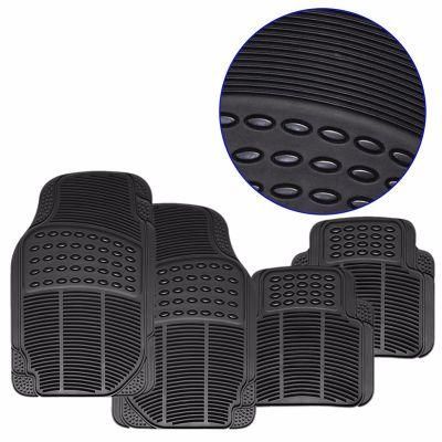 4PCS Heavy-Duty All-Weather PVC Rubber Car Floor Mats in Black Color, Trimmable Semi-Custom Fit