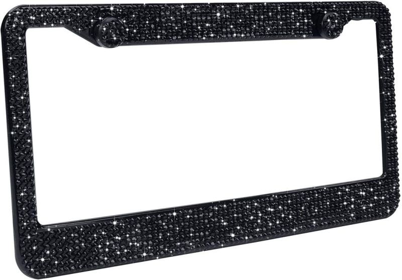 Premium Stainless Steel Black Bling Glitter License Plate Frame Cover