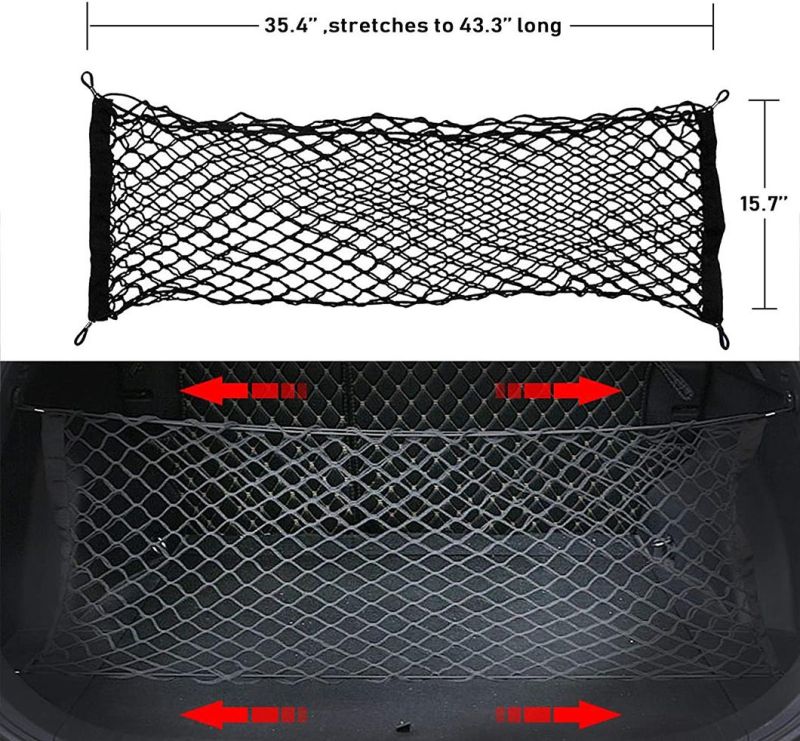 Adjustable Elastic Heavy Duty Cargo Net, Nylon Car Trunk Rear Cargo Organizer Universal Fit for Car, SUV, Truck