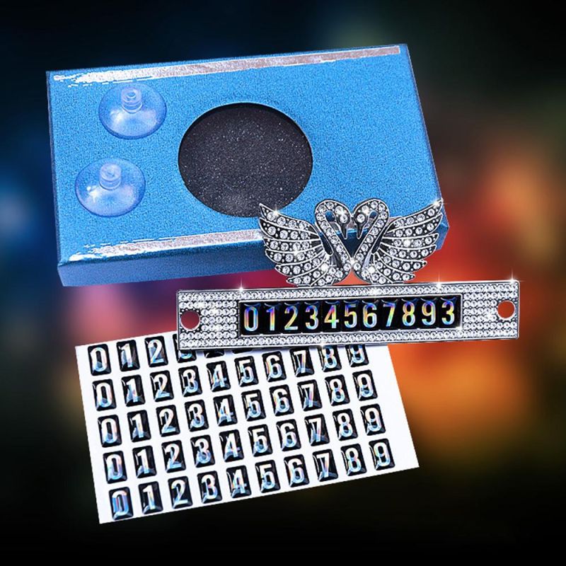 Diamond-Studded Car Temporary Parking Card Creative Cute Double Swans Moving Car Contact Phone Number Plate Personality Female