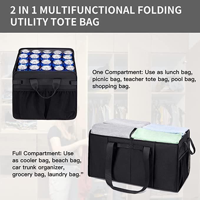 Big Utility Tote Bag with Pocket Car Trunk Storage Organizer