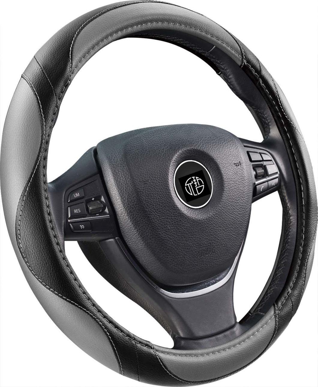 Universal Ultra-Soft Touch PVC/PU Leather Steering Wheel Cover White Inner Rings