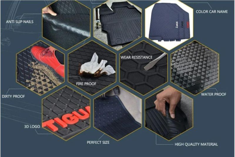 4PCS Heavy-Duty All-Weather PVC Rubber Car Floor Mats in Black Color, Trimmable Semi-Custom Fit