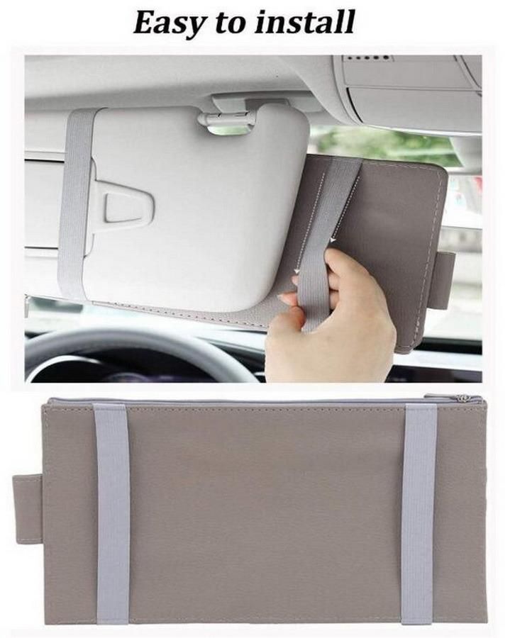 Leather SUV Storage Pouch Holder Auto Interior Accessories Pocket Organiser Trunk Car Sun Visor Organizer