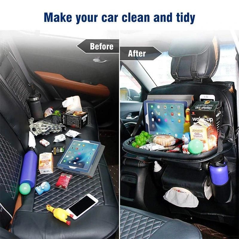 PU Leather Car Back Seat Organizer with Foldable Table Tray