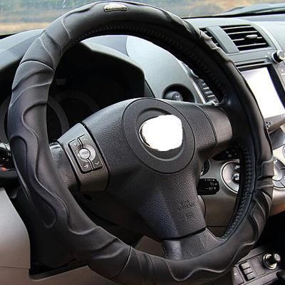 Lambskin PVC Leather Black Car Steering Wheel Covers 38mm