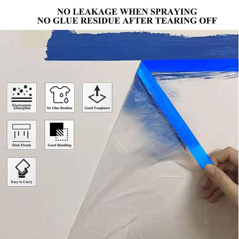 3-Piece Set, Pre- Masking Film Protection Covering Cloth Tape for Automotive Covering Painting Paint Masking 2 Feet X 65 Feet/Roll