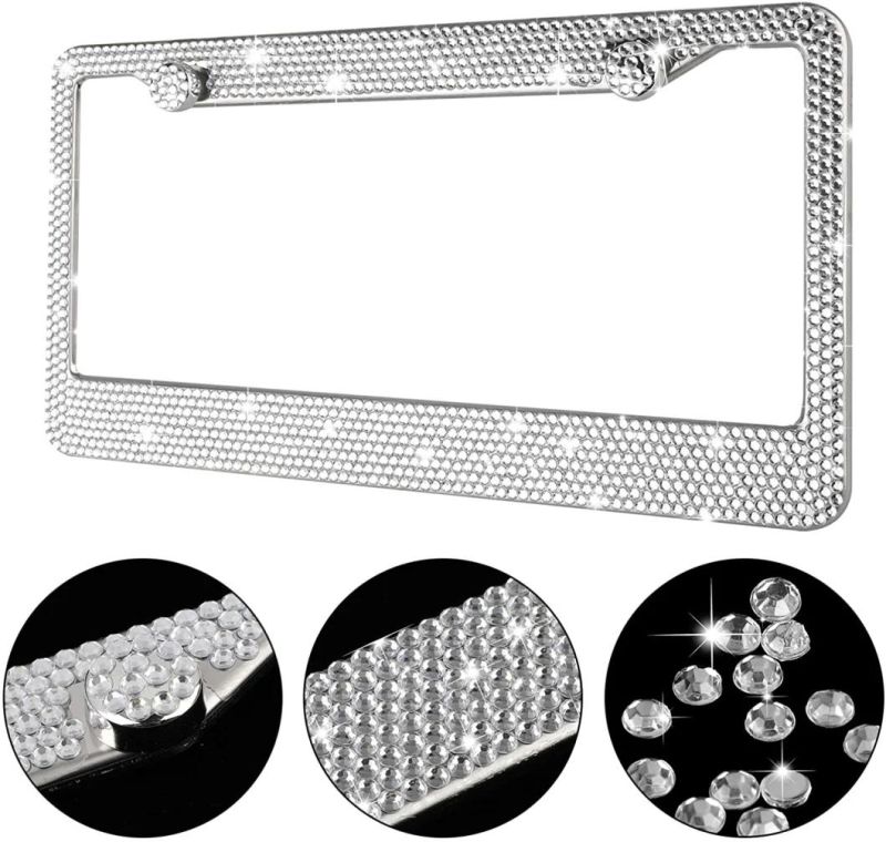 Auto Accessories White Bling License Plate Frame 2PCS