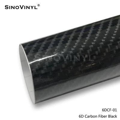 SINOVINYL 6D Carbon Fiber Black Self Adhesive Vehicle Interior Decoration Color Change Car Body Wrap Cover Wrapping Vinyl Roll