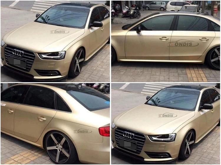 Ondis 1.52*18m Air Release Light Gold Matte Chrome Metallic Car Vinyl Vehicle Wrap