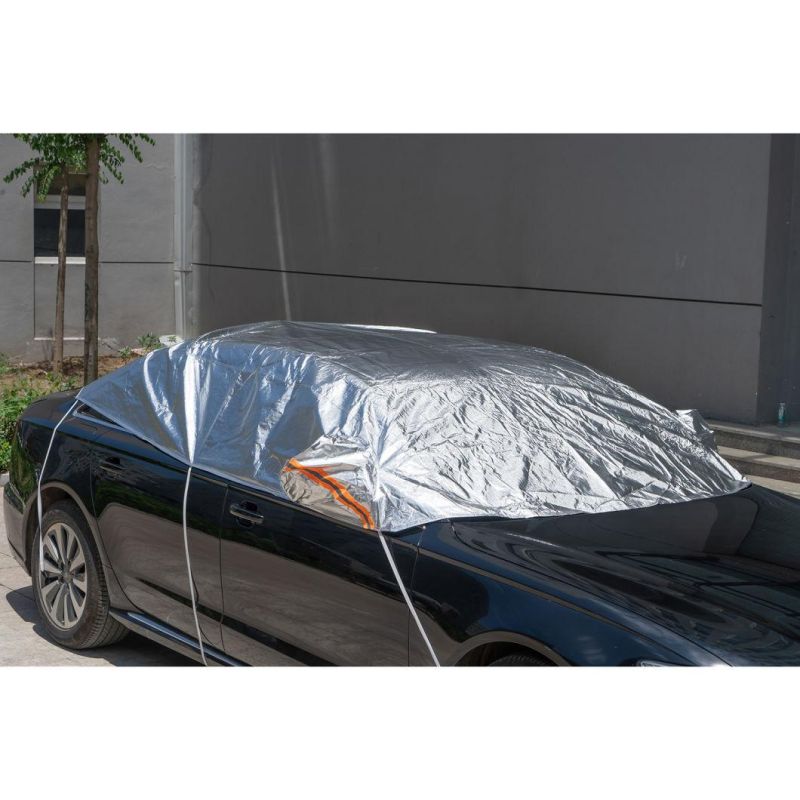 Aluminium Film&Ppcotton Silver Polyester High Reflective Material Half Car Cover Top Car Cover SUV Sedan Uninversal Snow Protection Sunshades Car Cover