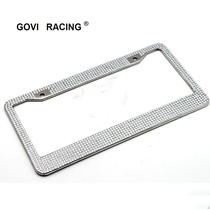 Crystal Diamond Bling Black Car License Plate Holder