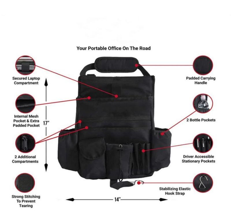 Multi-Functional Truck Front Seat Organiser Tablet Bag Car Back Seat Organizer with Adjustable Shoulder Strap