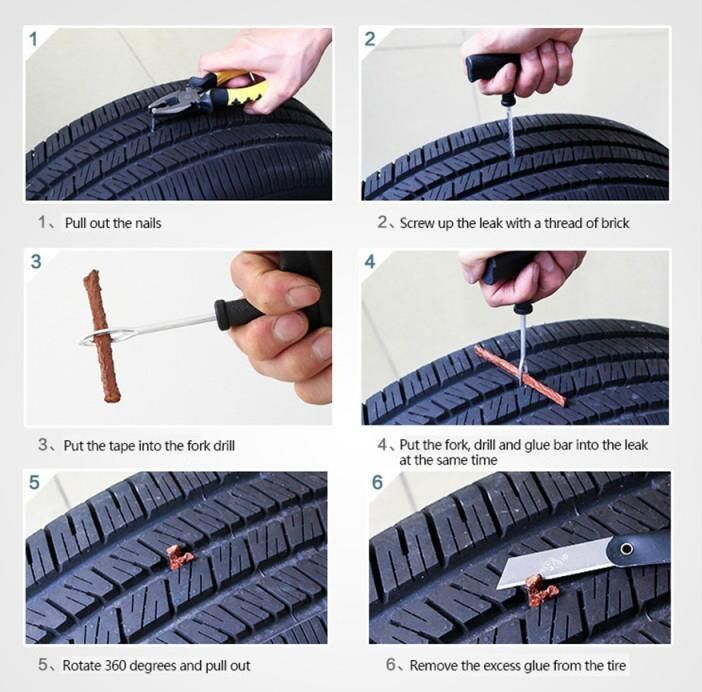 Tubeless Tyre Puncture Repair Plug Kit Needle Patch Fix Tools