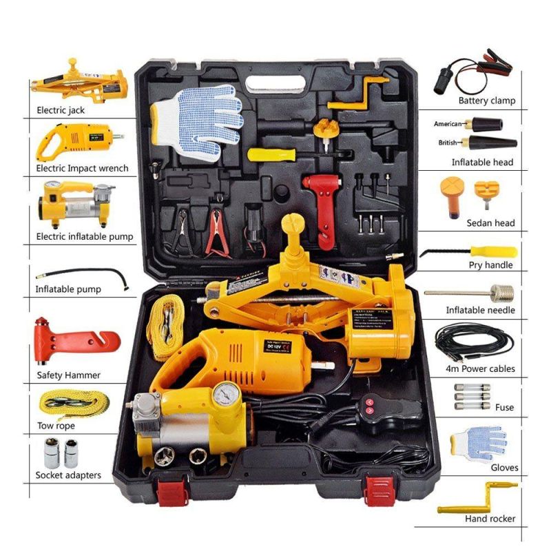 Tawa 12 Volts 3ton Portable Car Repair Set Hydraulic Floor Jack Parts Electric Scissor Car Jack with Air Pump