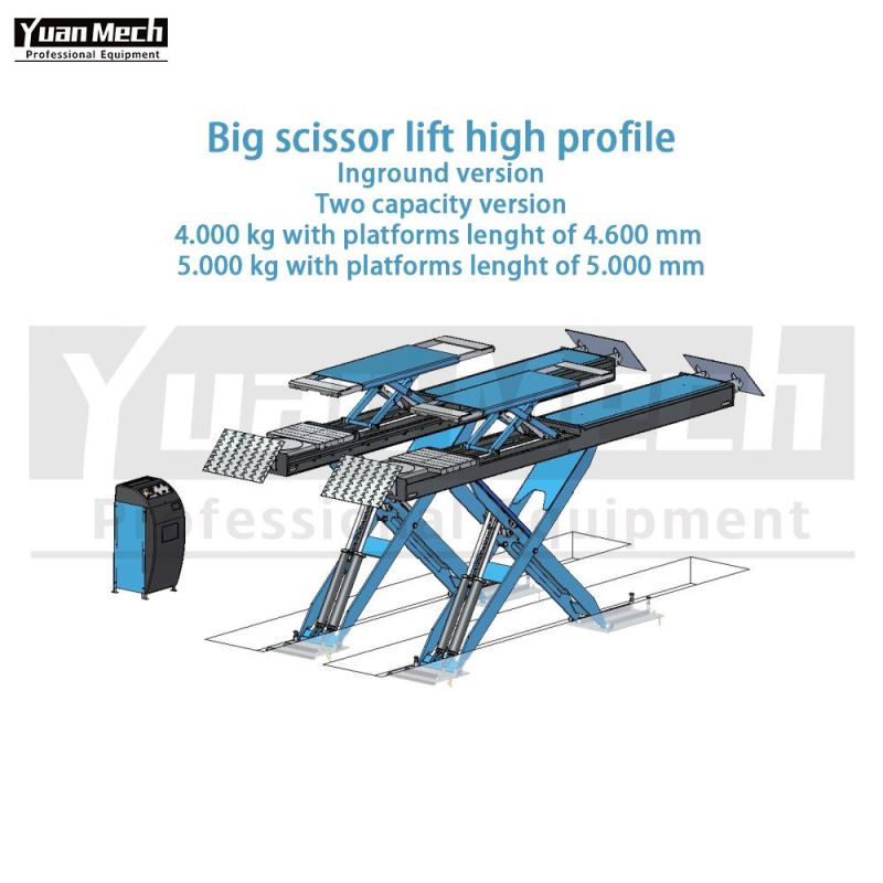 4t Big Scissor Lift Wheel-Alignment High Profile with Integrated Lift Table and on Drive Ramps 1.200 mm