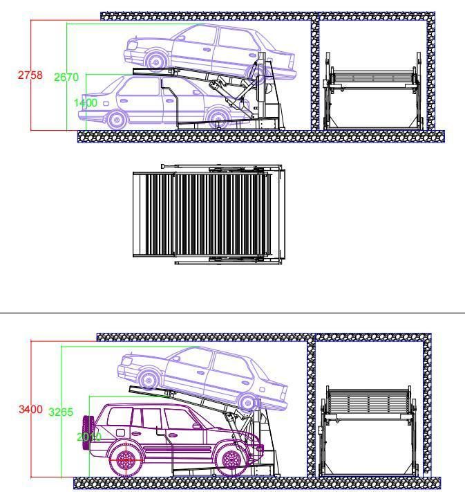 Low Ceiling Hydraulic Car/Vehicle Parking Lift Two Post Paking System