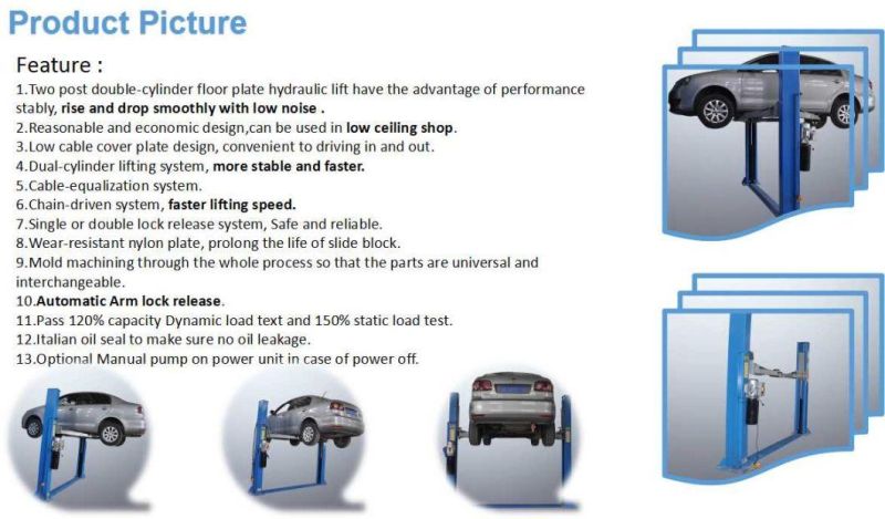 Two Post Floor Plate Hydraulic Auto Hoist with Ce