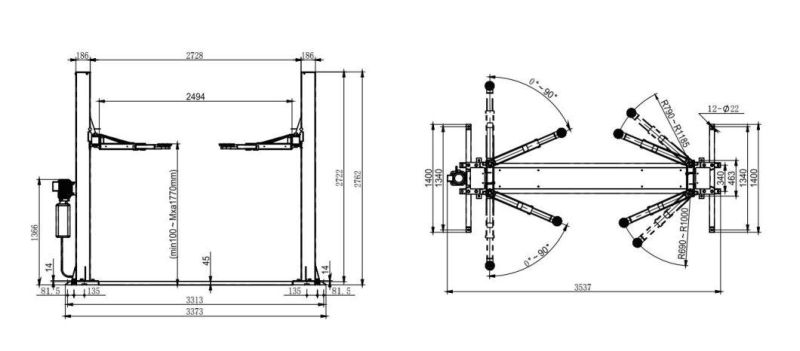 Automotive Hydraulic 4 Ton Car Lifting Machine Garage Floor Double Cylinder Car Lift 2 Post