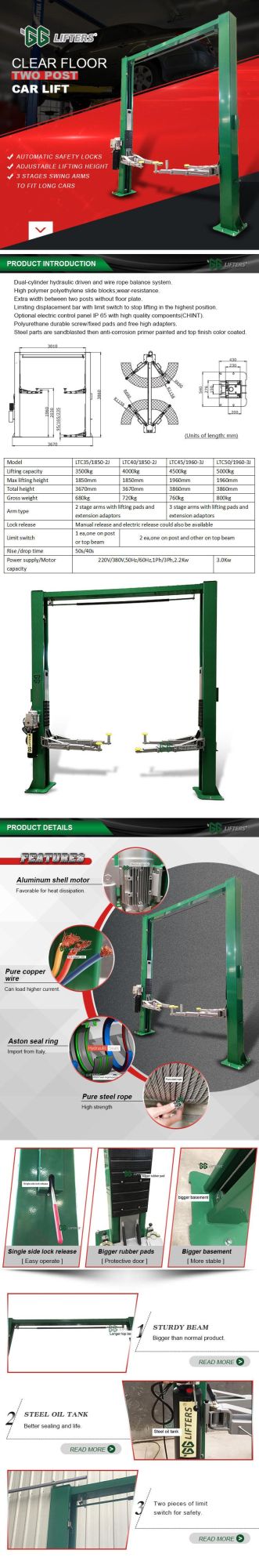 GG lifters Hydraulic two hoist car lift elevator lift