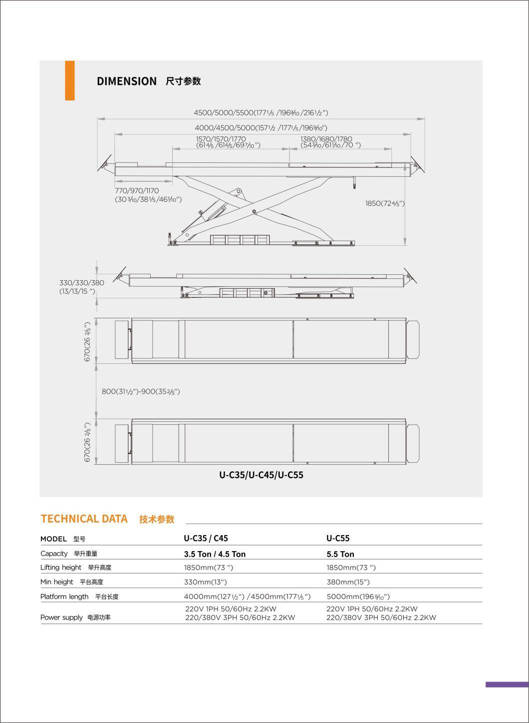 Alignment Lift Car Scissor Lift Hydraullc Scissor 3.5 T Capacity U-C35 4 Wheel Alignment Car Scissor Lift