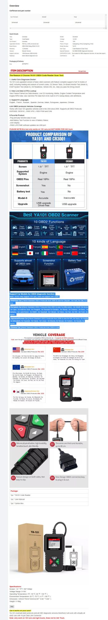 Automobile Fault Detection Code Reading Card