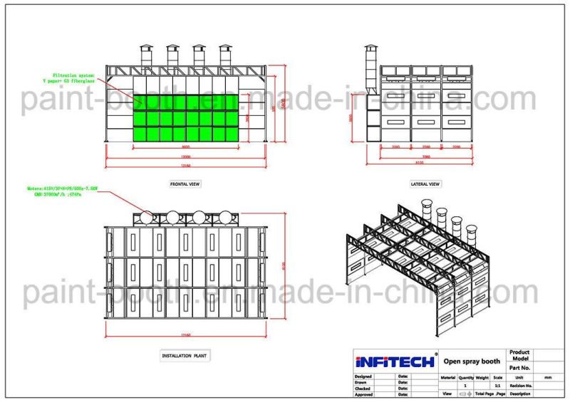 Infitech European Standard Industrial Furniture Open Faced/Open Front Spray Paint Booth / Painting Room