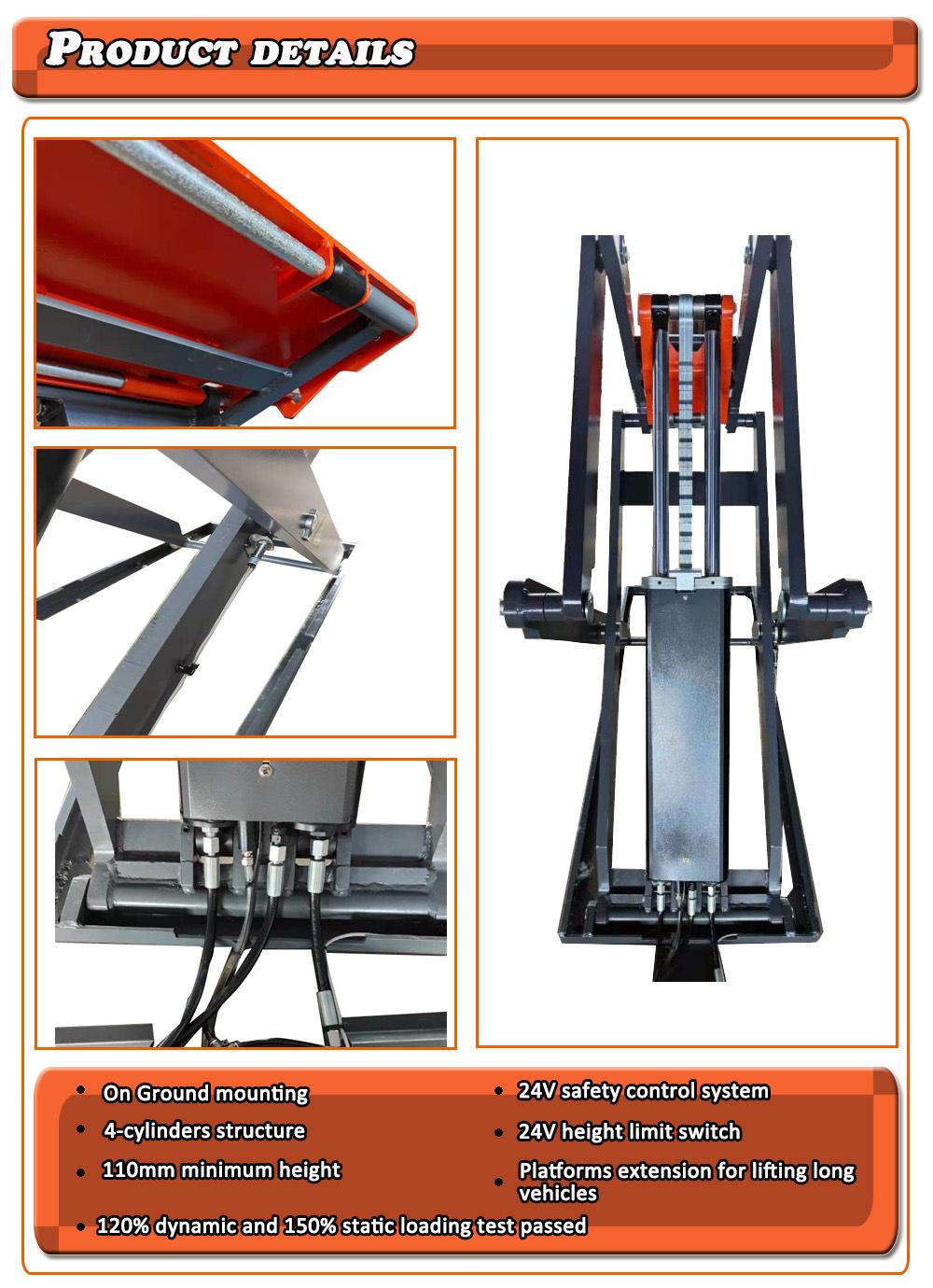 Hydraulic Waterproof Car Lift Hydraulic Scissor Alignment Car Lift Lifting Capacity