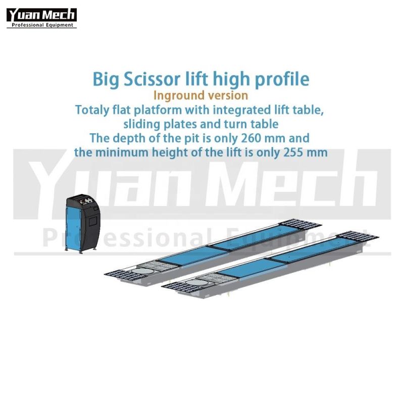 Yuanmech Bih5050wtf Inground Big Scissor Lift for Wheel-Alignment High Profile with Integrated Lift Table and Flaps