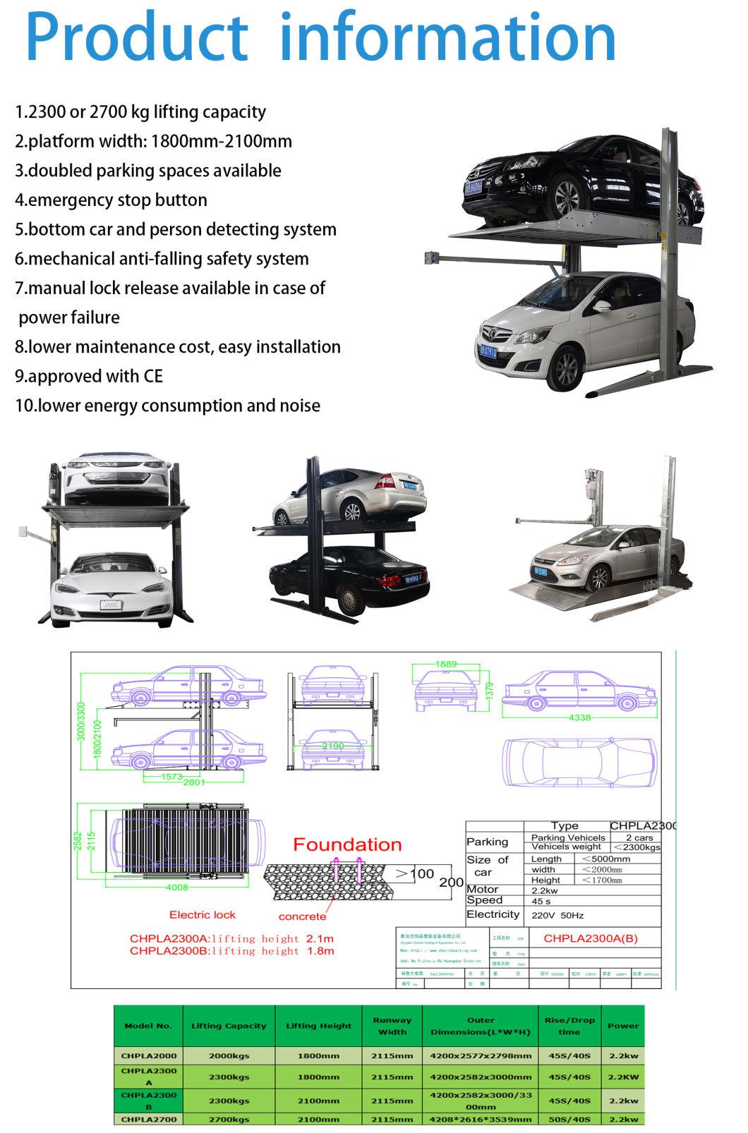 Two Post Double Cylinder Parking Lifter with Ce