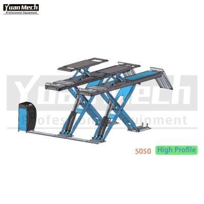 Yuanmech Boh5050wtr on Floor Big Scissor Lift for Wheel-Alignment High Profile with Integrated Lift Table and on Drive Ramps