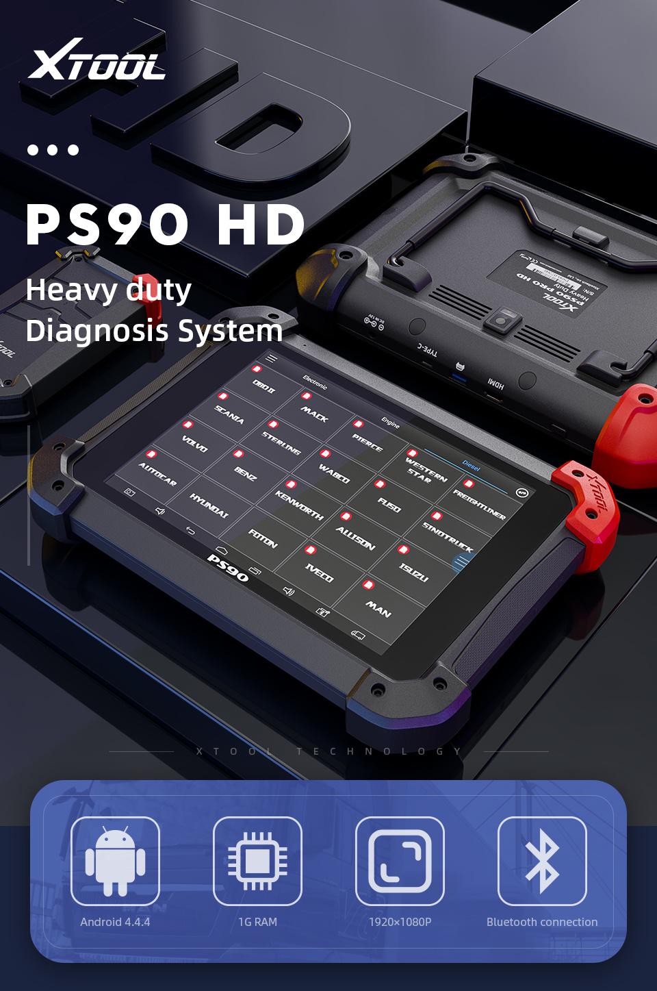 Xtool PS90 HD OBD2 Automotive OBD2 Truck Diagnostic Tool PS90 HD for Heavy Duty Free Update Online for Multi-Brand with WiFi/Bt