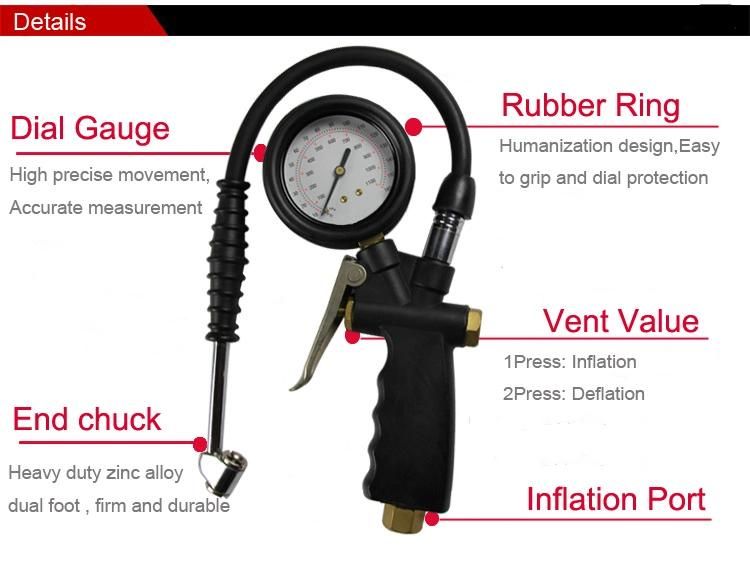 Automobile Dial Tire Inflator Gauge Tire Inflating Gun Mechanical Tire Pressure Gauge