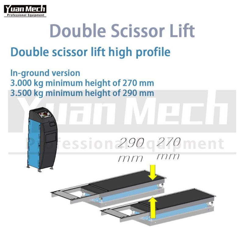 Yuanmech Dhi30s High Profile Double Scissor Lift Inground with Mechanical Safety Devise