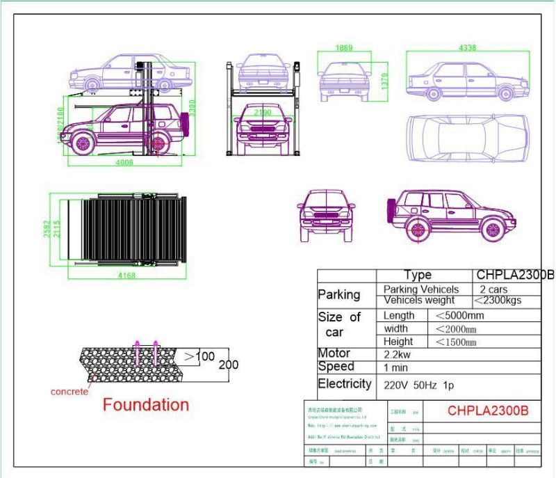 Hydraulic and Chain Double Deck Car Vehicle Parking Lift with CE