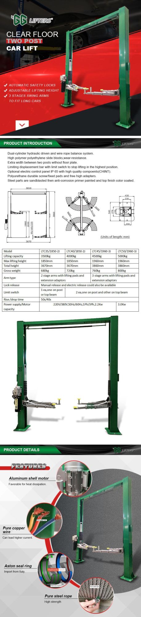 Two Post Gantry Hydraulic Lift 2 Column Post Overhead