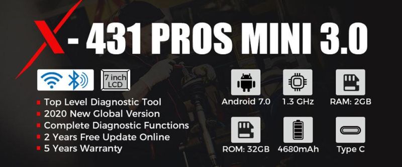 Launch X431 Pros Mini Android Pad Multi-System Diagnostic & Service Tool Free Update Online for 2 Years