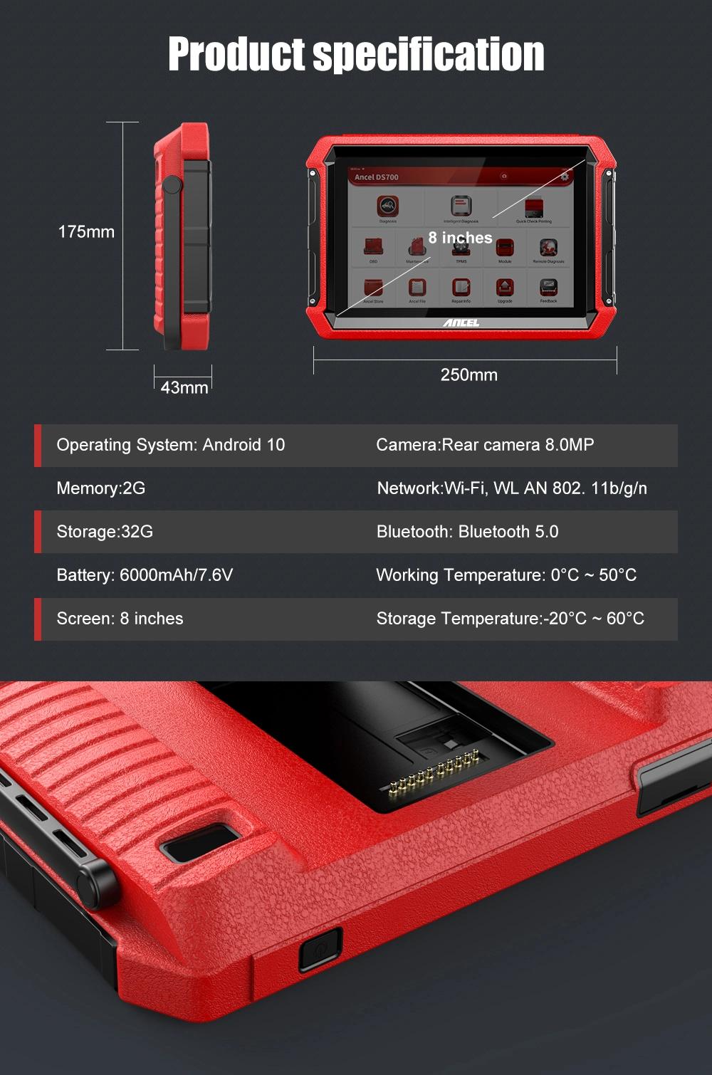 Ancel Ds600 OBD2 Professional Scanner Diagnostic Tools All System ECU Coding Active Test Oil TPMS Epb Reset Automotive Scanner