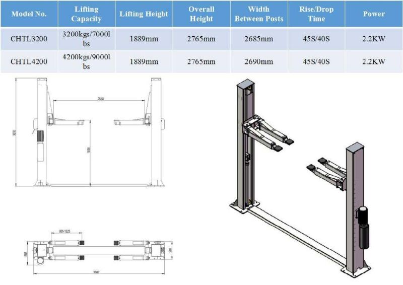 No Noise Two Post Gantry Car Lift with Ce