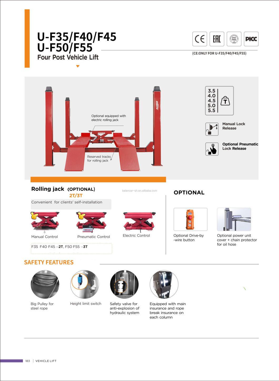 U-F40 Four Post Vehicle Lift Auto Garage Lifting Equipment Hoist Lifter Automobile Alignment 4 Post Car Lift