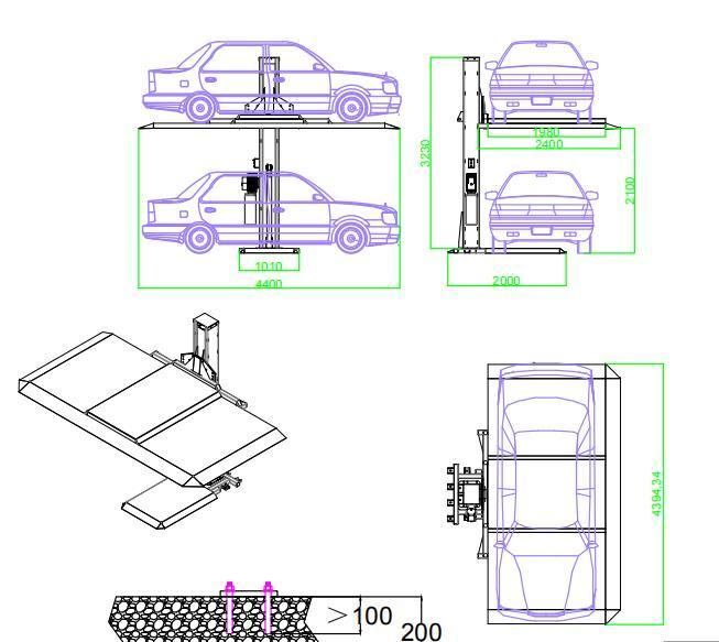 Hydraulic 2 Vehicles One Column Car Parking Lift/Elevator