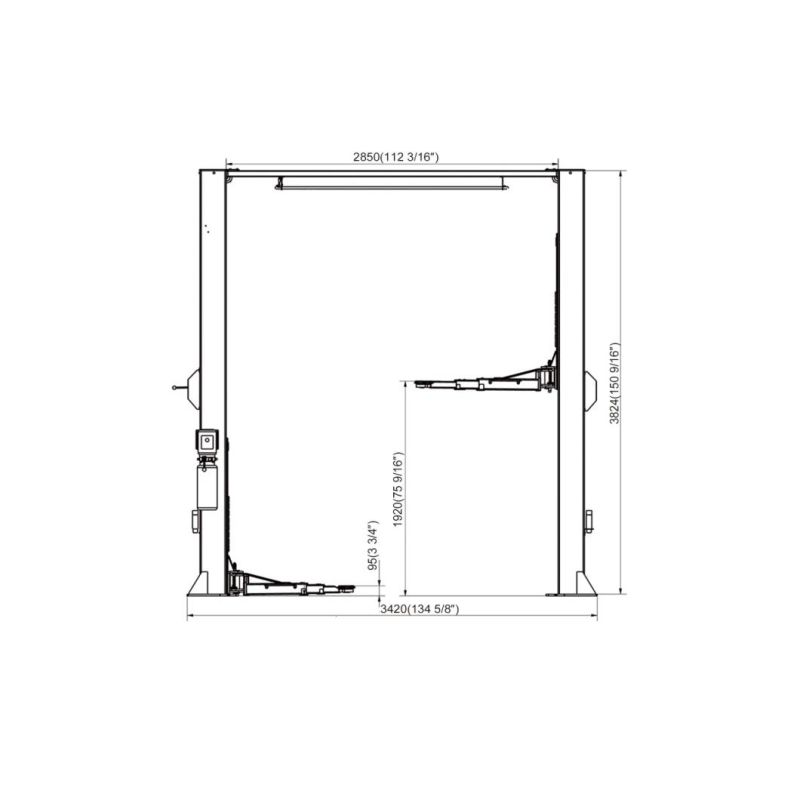 Clear Floor Two Post Lifts One Side Manual Release Dual Direct Drive Cylinder Car Lift