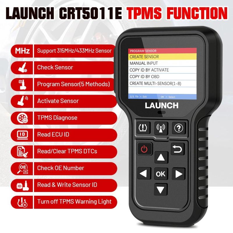 Launch CRT5011e TPMS Tire Activation Diagnostic Tool 315MHz 433MHz Sensor Activation Programing Learning Reading OBD2 Scanner