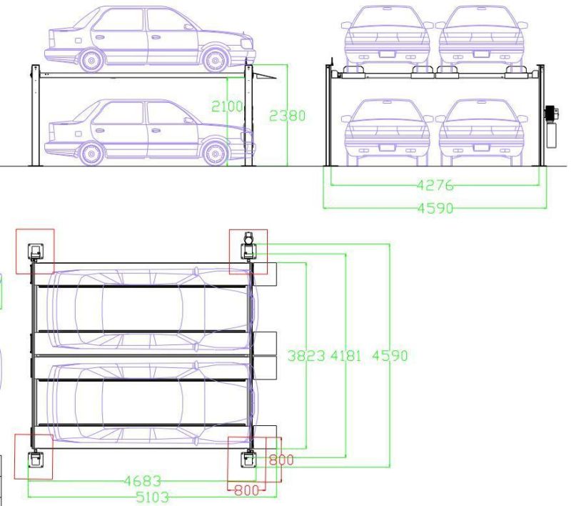 Four Parking Space Hydraulic Parking Lift 4 Post with Electrical Control Box