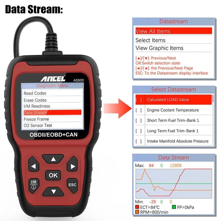 Ancel As500 OBD2 OBD 2 Scanner Engine Code Reader OBD Car Diagnostics Tool Multilingual Free Update Odb2 Automotive Scanner