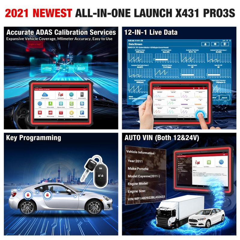 Launch X431 PRO3s+ Hdiii 10.1 Inch 12V & 24V Car & Truck Diagnostic Scanner Automotive Obdii Auto Coder Reader Tools Car Diagnostic Tools