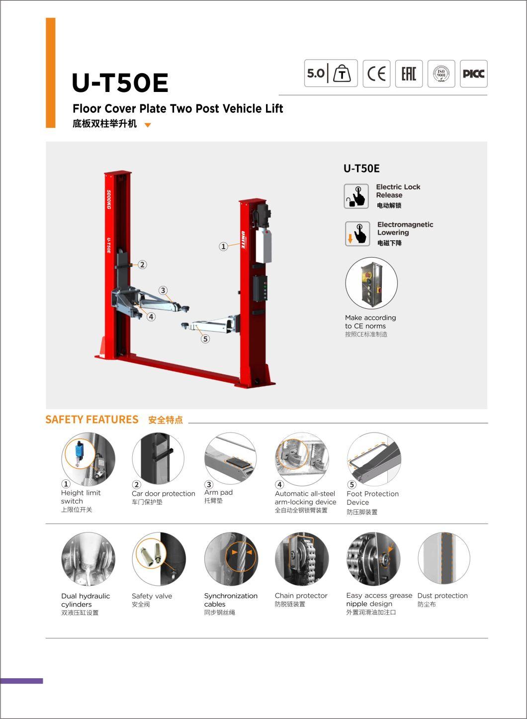 Unite U-T40ef Two Post Lift True Assymmetric Clear Floor Two Post Vehicle Lift